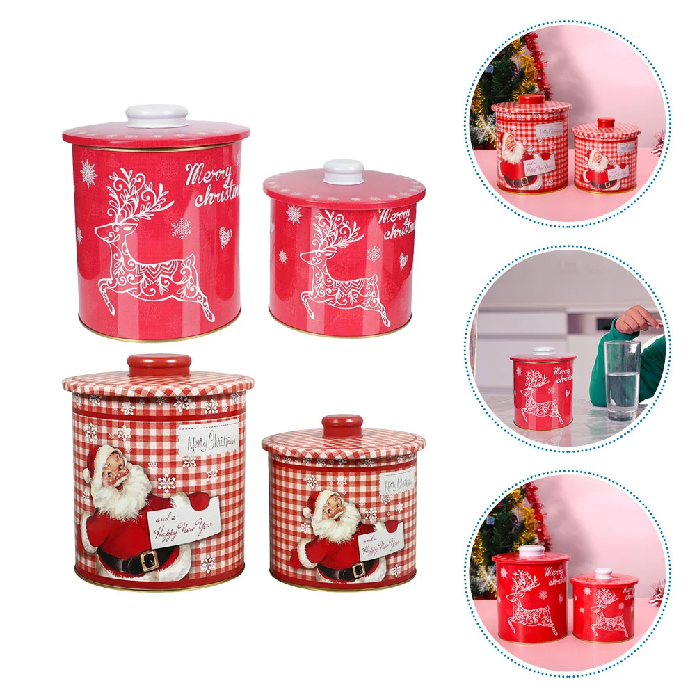 

Christmas Tins Jar Candy Box Storage Canister Gift Cookietin Jars Tea Container Holiday Metal Containers Function Multi Sealed