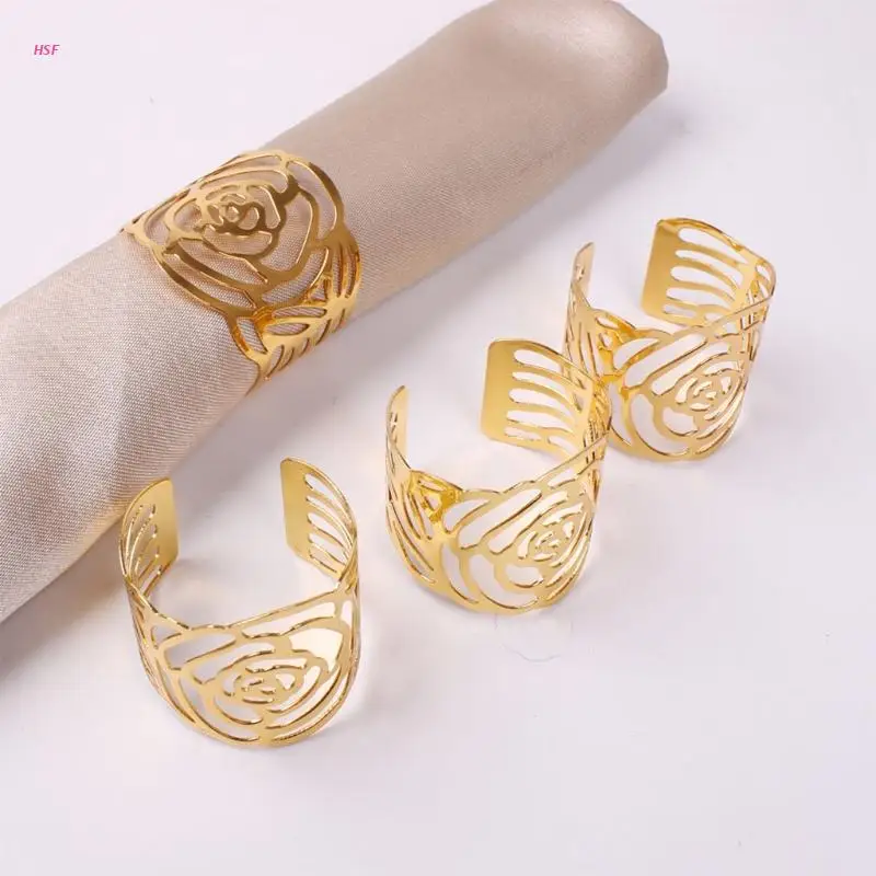 

12Pcs Uitholling Rose Bruiloft Servet Gesp High-End Restaurant Tafel Decor Ring