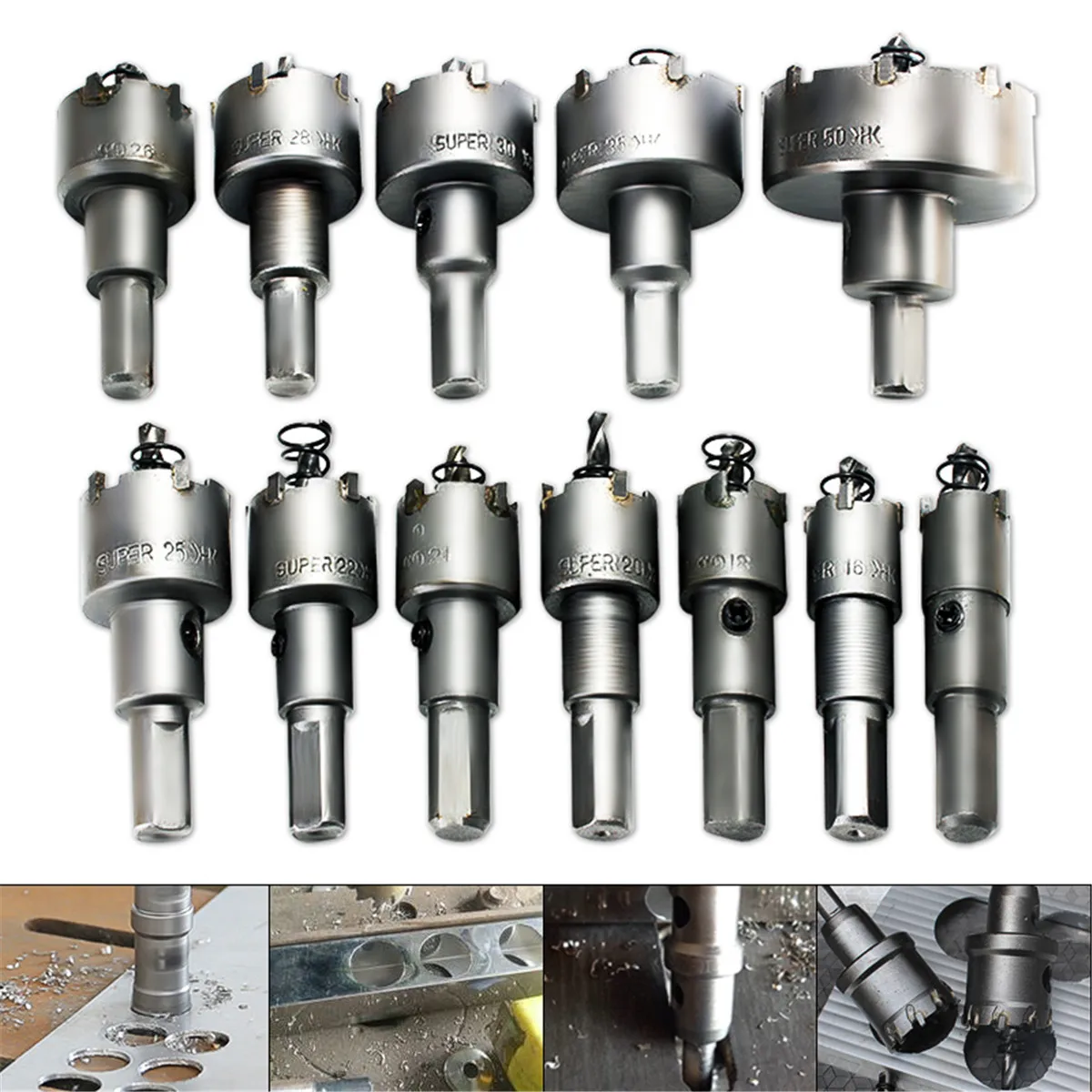 

15mm-50mm 12Pcs Metal Hole Saw Tooth Kit Drill Bit Set Stainless Steel Alloy Wood Cutter Universal Metal Cutter Tool