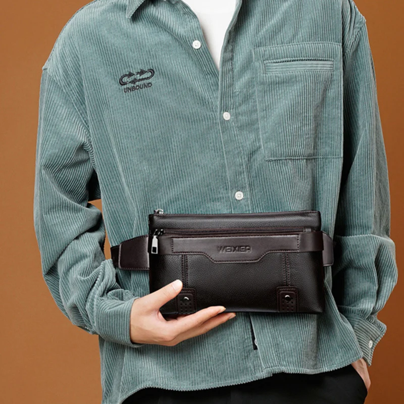 Fashion PU Leather Mens Waist Packs Fanny Bags High Capacity Crossbody Bag Zipper Fanny Pack Phone Bags Small Travel Belt Bag