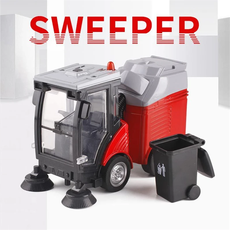 New Alloy Sweeper Model Diecast Road Cleaning Refuse Bin Classification Sanitation Vehicles Car Model Sound and Light Kids Gifts