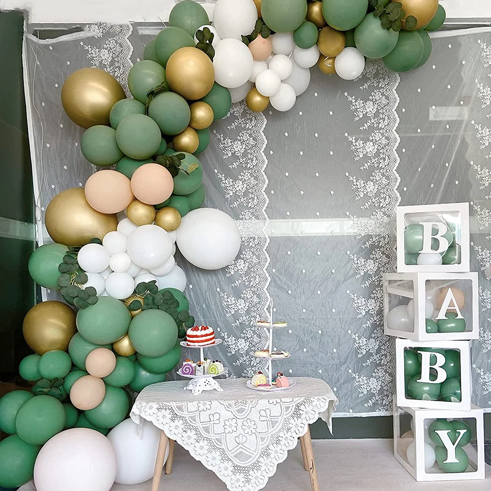 

1Set Retro Sage Green Balloons Arch Garland Kit White Gold Safari Jungle Ballon Baby Shower Wedding Party Birthday Decor Globos