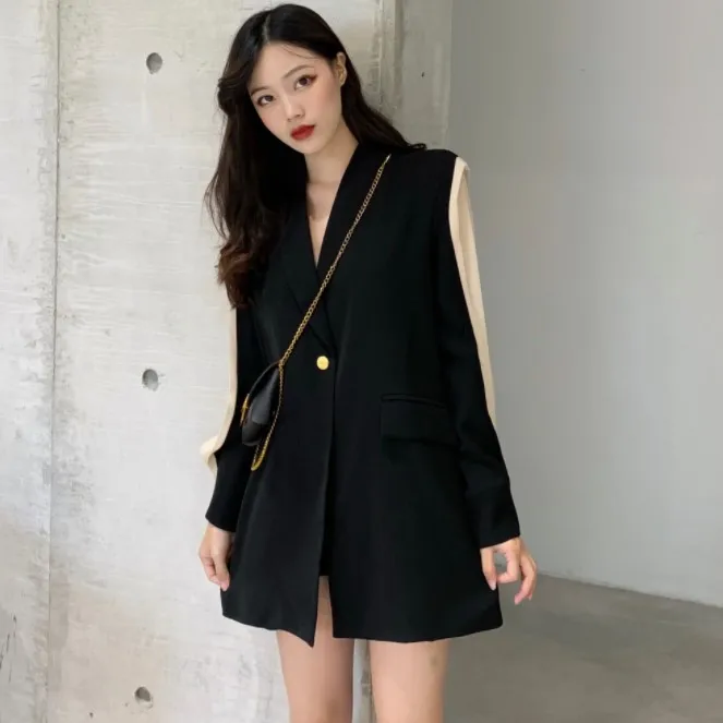 2022 New Solid Color Women Work Blazer Jacket Casual Sashes Loose Suit Jackets Female Oversized Blazer Women Waistband Outwear