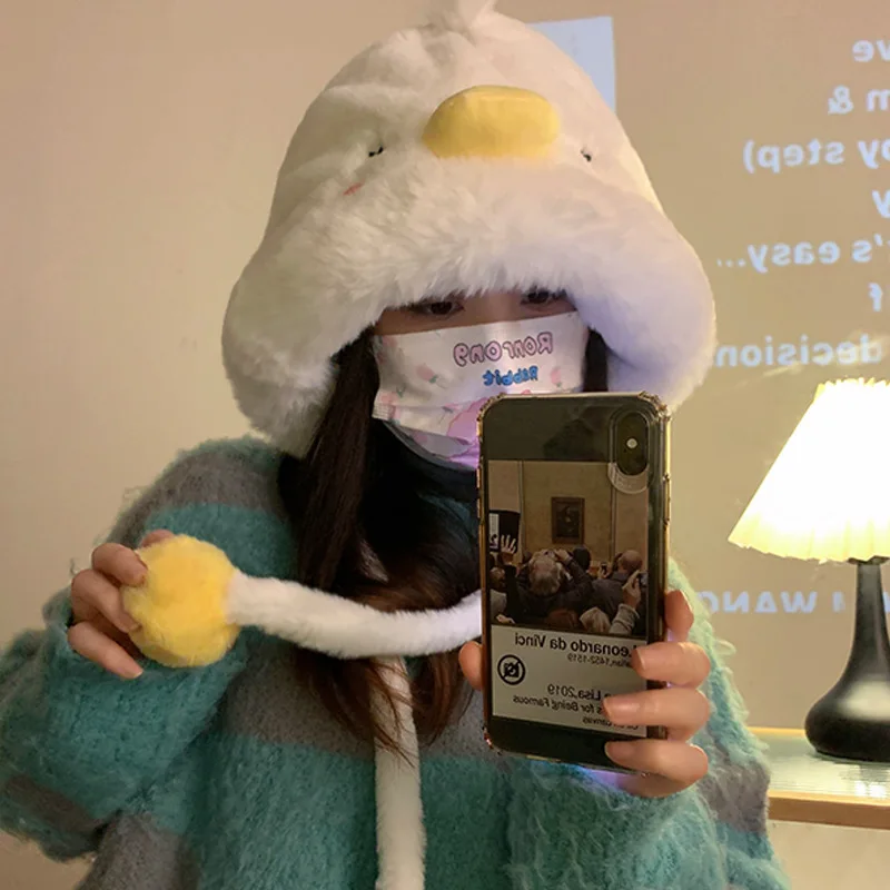 

Кавайная милая плюшевая женская шапка Combhasaki с мультяшными животными на шнурке весенне-осенне-зимняя мягкая женская шапка для взрослых шапки