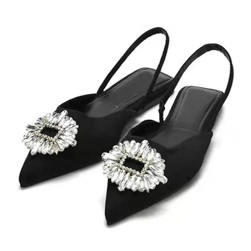 

2022 New Women's Shoes Pointed Toe Shallow Diamond Ytmtloy Slip On Casual Leather Sandals Sapatos Mulher Sadalias Femininas