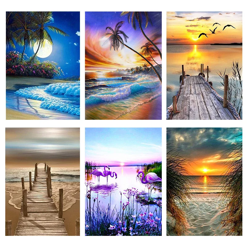 

Diamond Painting Seaside Art 5D Diy Diamond Embroidery Mosaic Sunset Full Square Round Drill Landscape Home Decoration Gift Ll26