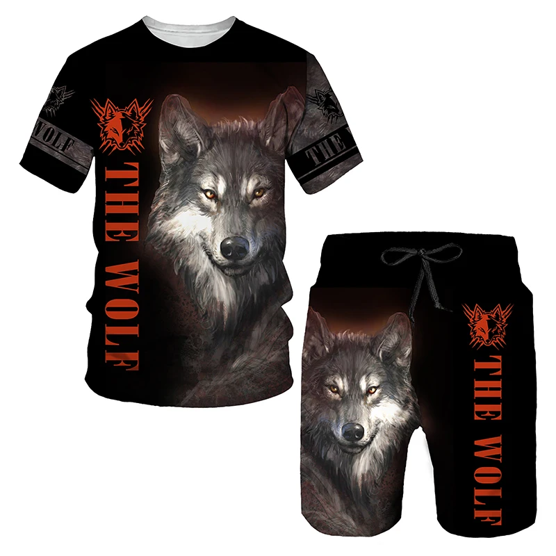 Summer Fashion Animal Wolf 3D Print For Male Jogging Sport Men's T-shirt Sets Short Sleeve Shirt Shorts Casual Tracksuit Clothes