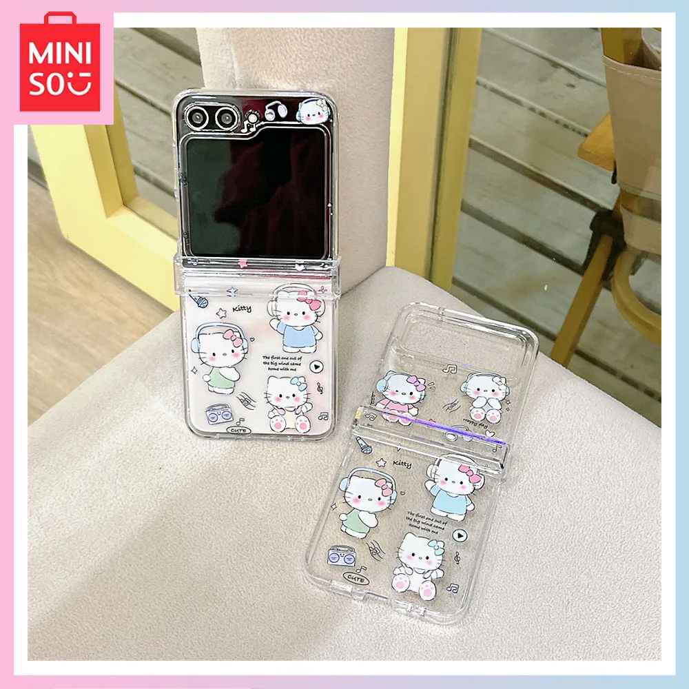 

Miniso New Cartoon Hello Kitty Samsung Folding Case Suitable Galaxy Z Flip3/4/5 Mobile Phone Case Girl Birthday Christmas Gift