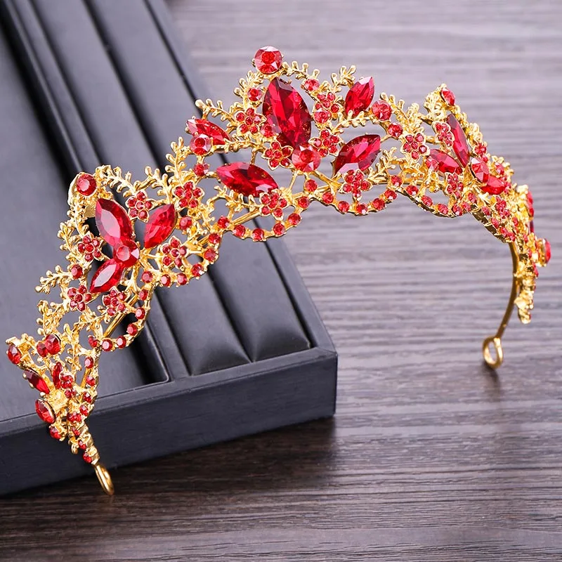 

Wedding Crowns Bling Rhinestone Tiaras for Women Girls Bride Wedding Hair Jewelry Accessories Red Crystal Headbands Hairbands