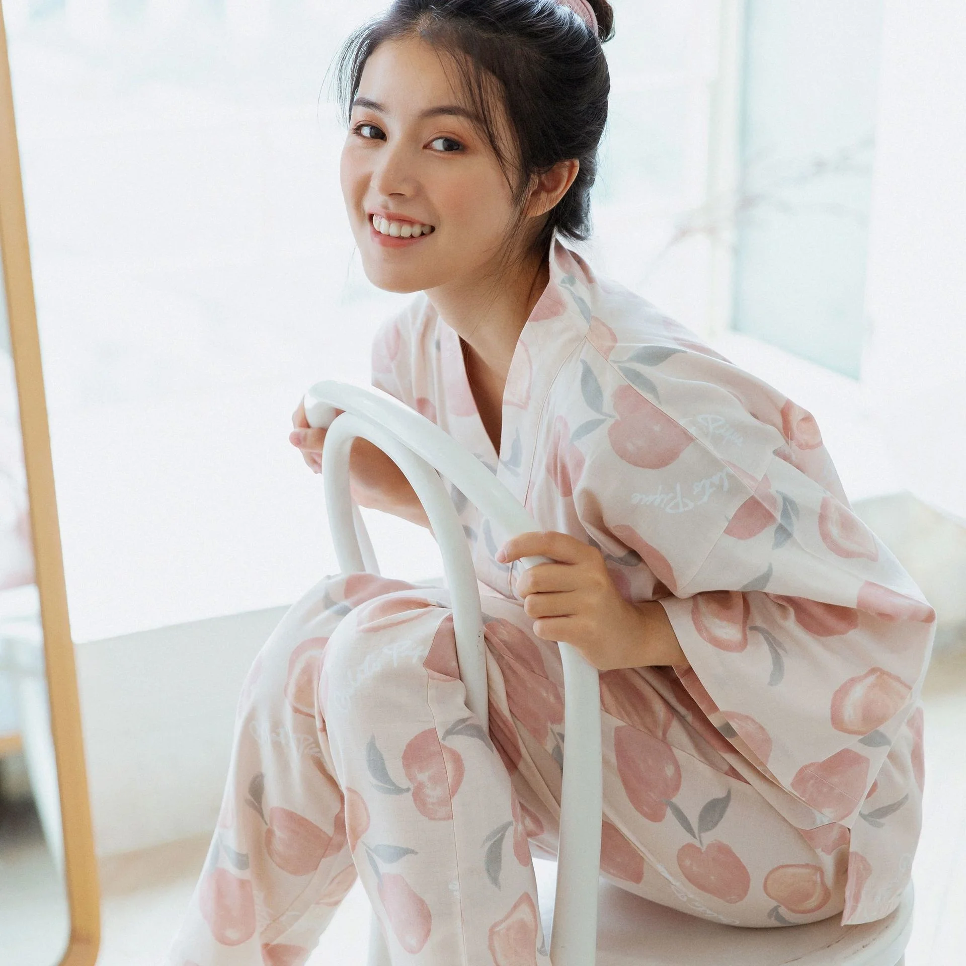 

Двухслойная газовая одежда из чистого хлопка на весну и осень, женская пижама на пару, японское кимоно из чистого хлопка с длинными рукавами