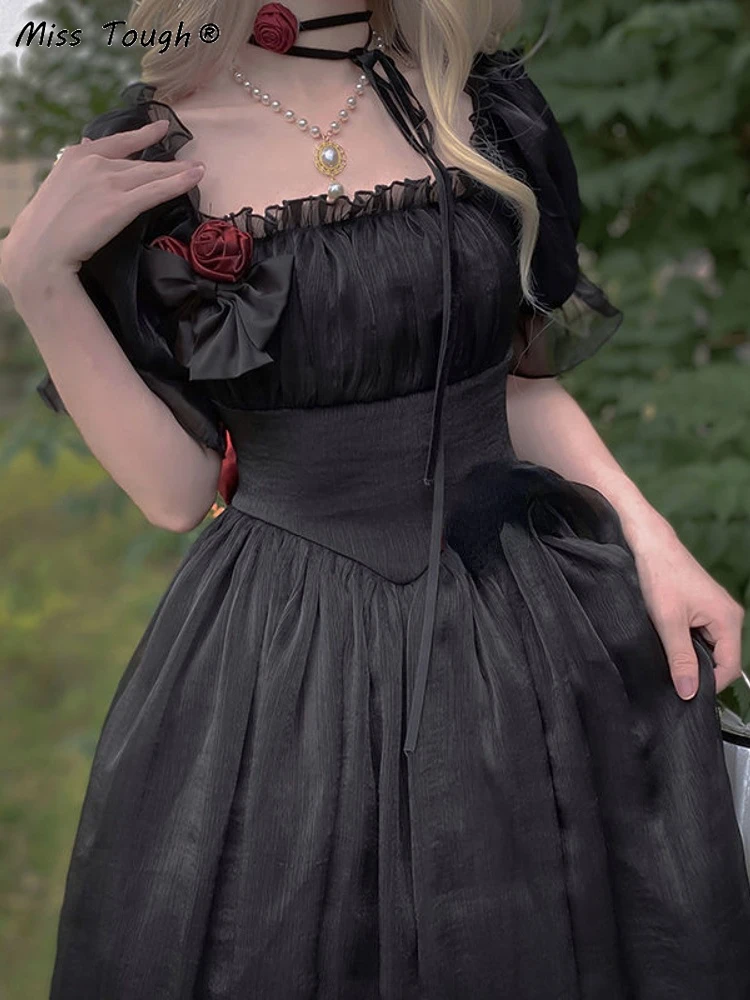 Французские винтажные элегантные платья женские черные готические вечерние