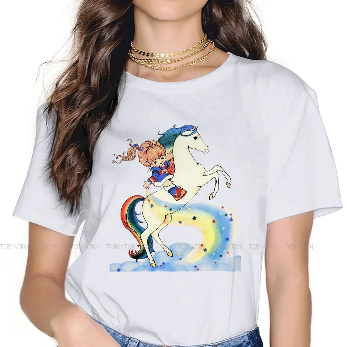 

Vintage Blondine Women Tshirts Rainbow Brite Gothic Vintage Female Clothing Large Cotton Graphic Short Sleeve