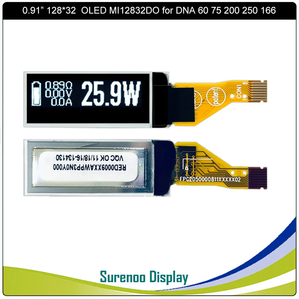 0.91" 12832 128*32 8-Pin SSD1306 IIC I2C Plug-In MI12832DO DNA PMOLED OLED Display Module Panel for DNA75 60 75 200 250 166