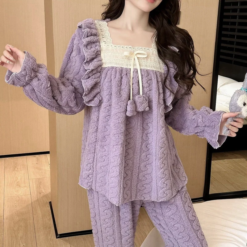 2024 зимние милые кружевные пижамные комплекты принцессы с длинными рукавами