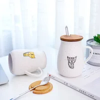 New Wholesale  Ceramic Mug Cartoon Coffee Milk Tea Cup Cute  Cat Gypsophila Creative Pot Belly Ceramic Mug With Lid Spoon Mug