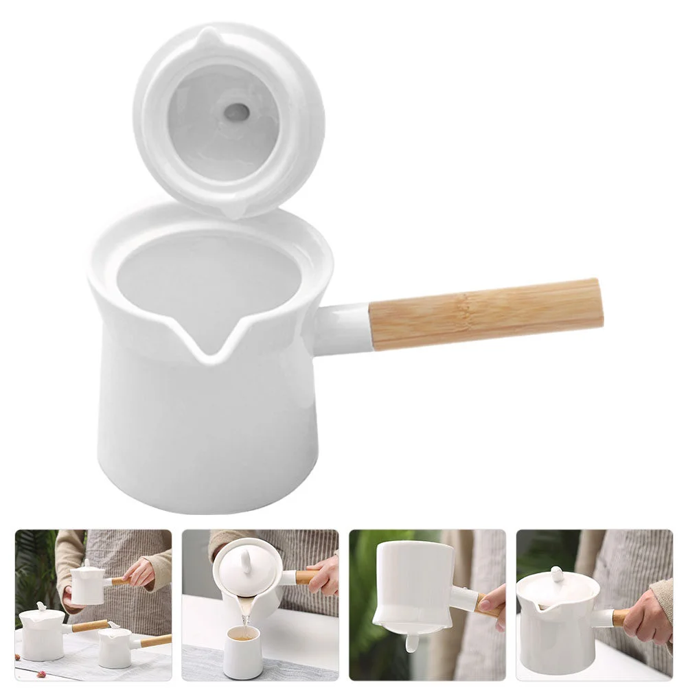 

Wooden Handle Ceramic Milk Pan Small Glass Containers Butter Warmer Creamer Mini Saucepan Household Pot Baby Seasoning
