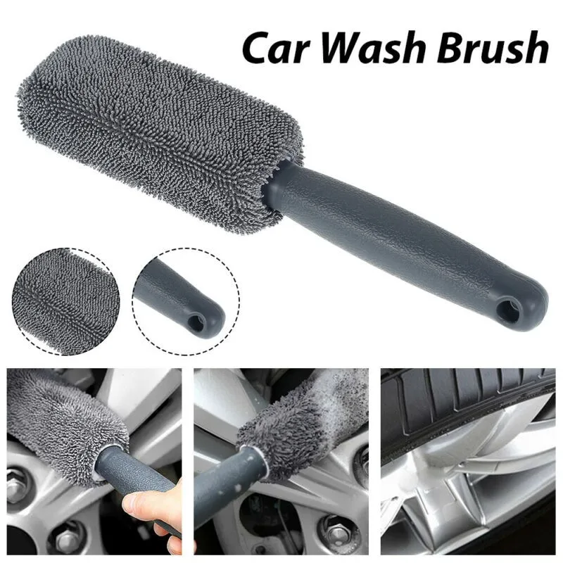 Car Wash Portable Microfiber Wheel Tire Rim Brush Wheel Cleaning Brush Tool Tire Washing Clean Soft Bristle Cleaner Black