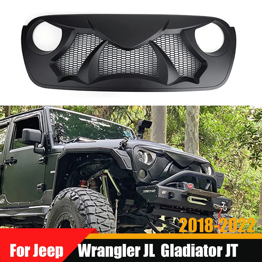 

For Jeep Wrangler JL Gladiator JT 2018-2022 ABS Offroad 4x4 Car Accessories Spedking Front Bumper Mesh Grille Racing Grills Fit