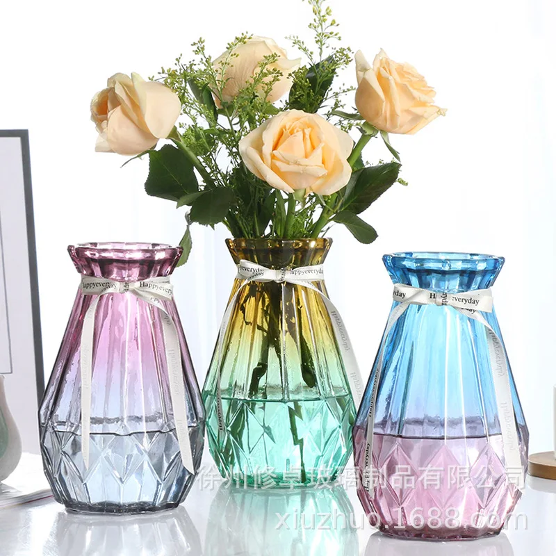 

Creative transparent vase European color home glass vase green dill hydroponic vase rich bamboo dried flower vase