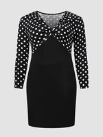 finjani patchwork polka dot print dress for women 2022 summer plus size long sleeve v neck retro elegant bodycon midi dress