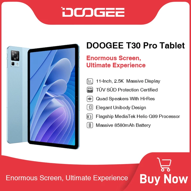 Мировая премьера планшета DOOGEE T30 Pro Helio G99 11 '2.5K TÜV Сертификация 8GB + 256GB 8580mAh 20MP Главная камера Android 13 Tablet 1