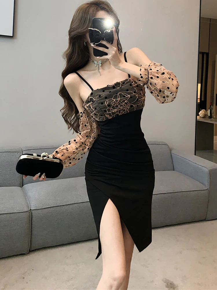 Женское модное Сетчатое Повседневное платье в горошек Patchowrk элегантное шикарное