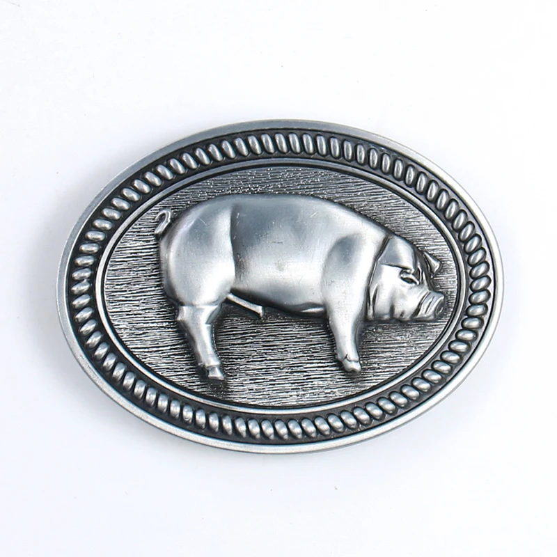 

3D Stereoscopic Domestic Pigs Wild Boar Oval Vintage Metal Belt Buckle Smooth Clasp Unique Chinese Zodiac Animal Jeans Accessory