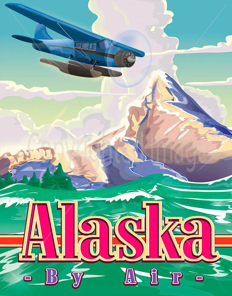 

Большой дорожный металлический жестяной плакат ALASKA по воздуху, настенный плакат