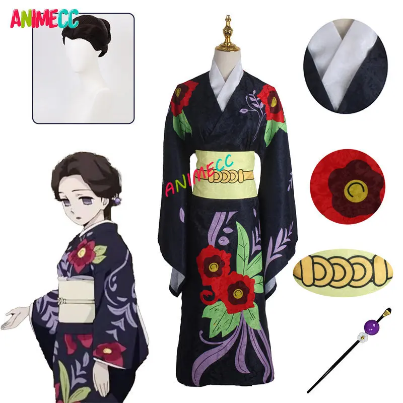 ANIMECC Demon Slayer Kimetsu No Yaiba Cosplay Tamayo Cosplay Costume Wig Kimono Uniforms Suits Dress Halloween for Women Girls