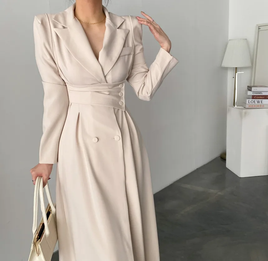 

Женский блейзер с длинным рукавом, блейзер на весну и осень, ТРАПЕЦИЕВИДНОЕ ПЛАТЬЕ средней длины с пышными рукавами, женская уличная одежда ...