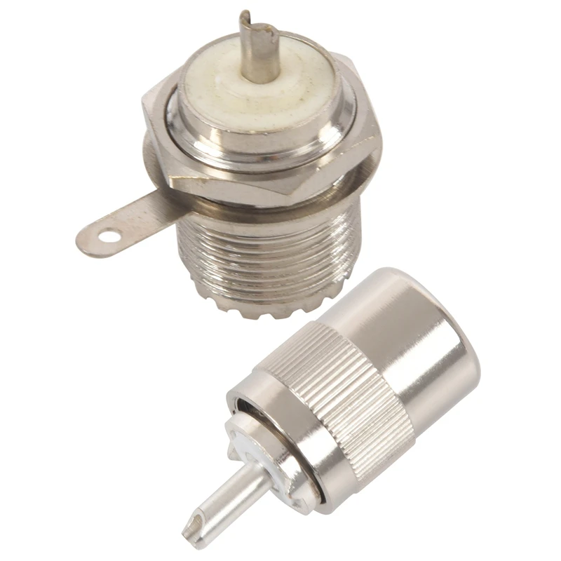

2Pcs Silver Connector: 1Pcs UHF PL259 SO239 Male Twist-On Connector & 1Pcs UHF Female SO239 Jack Bulkhead Solder Panel Mount RF