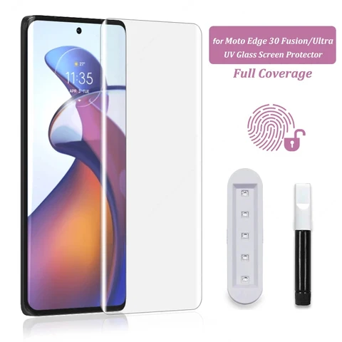 3D изогнутое закаленное стекло с полным клеем и УФ-излучением для Motorola MOTO Edge 30 Ultra Защитная пленка для экрана 60S 50 60 Fusion G85 2024 Plus 2023