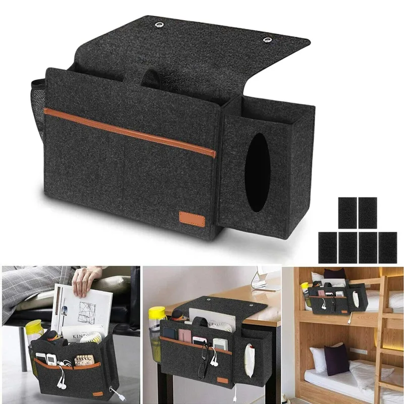 

Bedside Multi-pocket Felt Storage Bag Book Remote Control Mobile Phone Cup Hanging Bag Sofa Storage Organizer Bed Holder Pockets