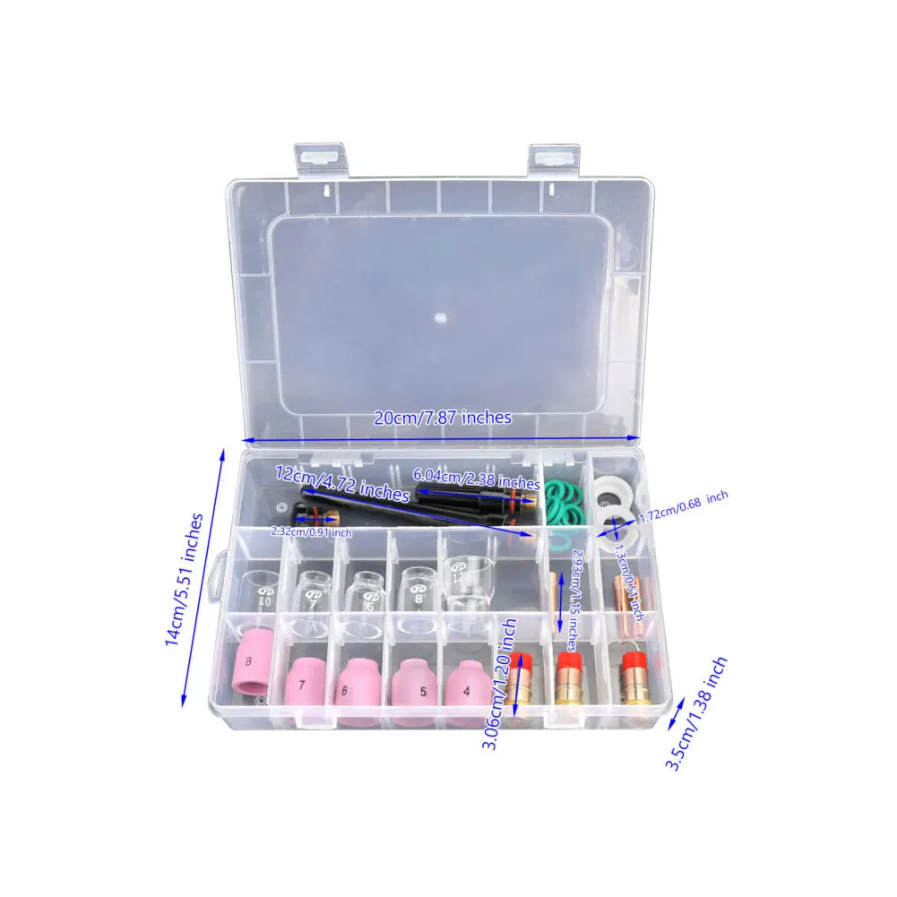 

31Pcs TIG Welding Torch Stubby Gas Lens # 12 Pyrex Glass Cup Kit For WP-17/18/26 Welding Accessories Welding Gun Gas Mirror