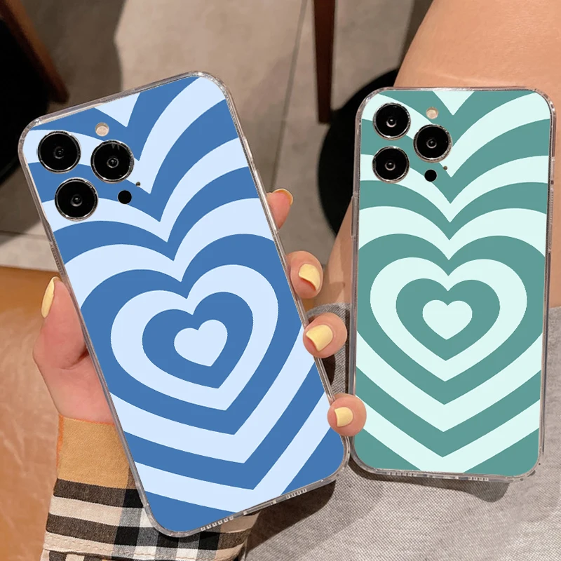 

Heart Circle Phone Case For iPhone 13 12 11 6 6s 7 8 Plus X XR 11Pro XS Max Transparent Soft TPU Liquid Silicon Back Coque