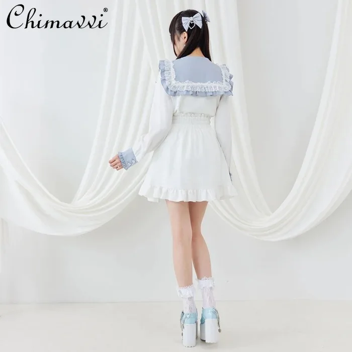 Новинка рубашка в японском стиле для милой девушки морском с большим бантом