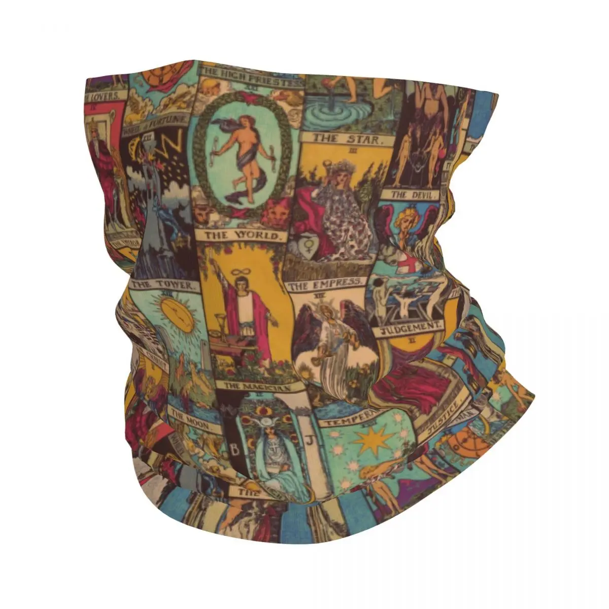 

The Major Arcana Of Tarot Vintage Patchwork Winter Headband Neck Warmer Tube Scarf Occult Witch Spiritual Face Bandana Gaiter