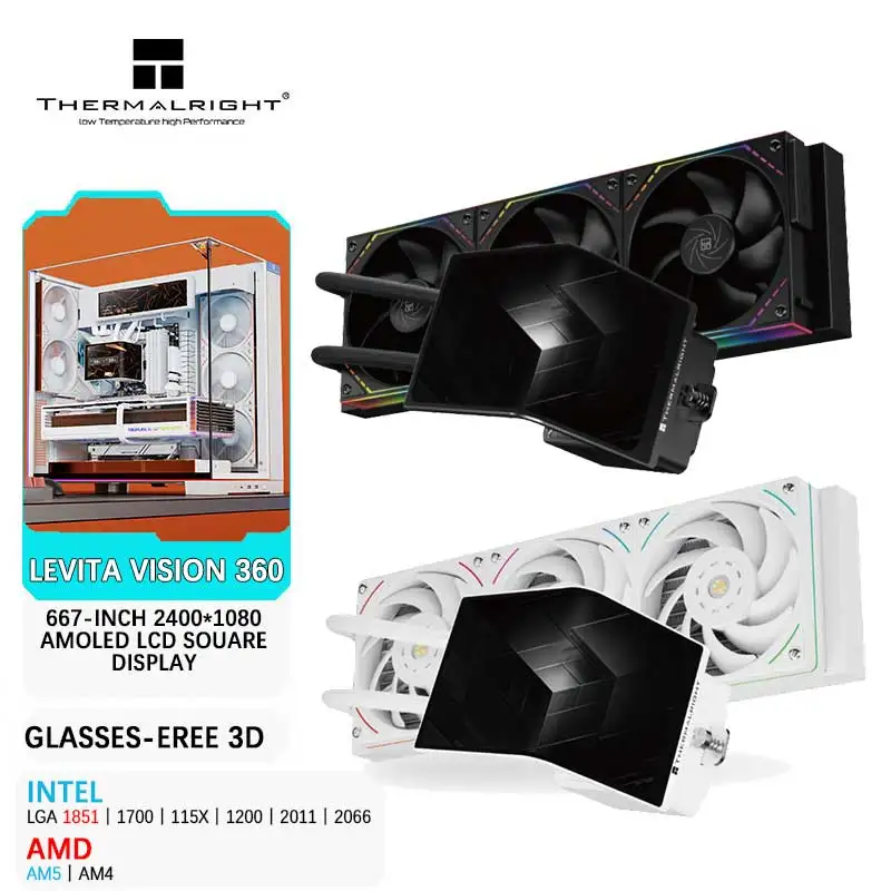 Фото Thermalright LEVITA VISION 360 Универсальный охладитель для воды 360 мм 6,67 дюйма AMOLED ЖК-дисплей 2K 60 Гц Изогнутый экран Голое глаз 3D Vision №1
