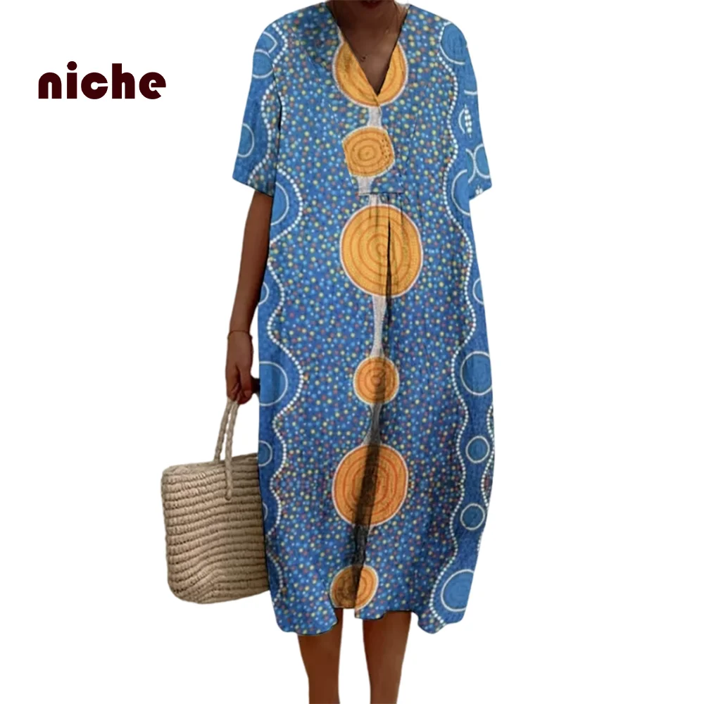 Женское пляжное платье в горошек из хлопка и льна