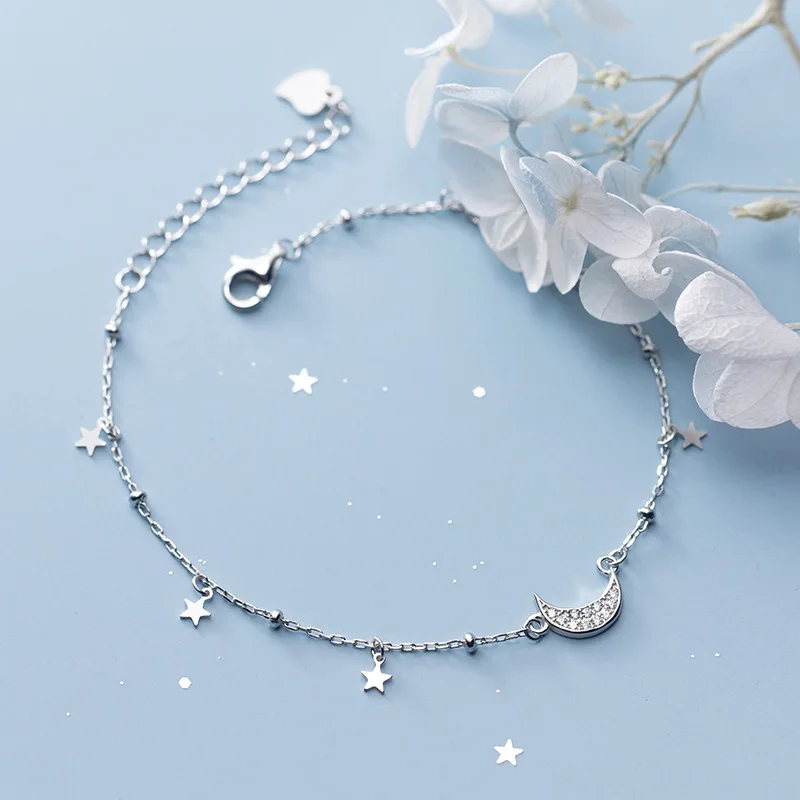 Trustdavis Authentic 925 Sterling Silver Fashion Dazzling CZ Moon Star Bracelet Anklets For Women Fine Jewelry Gift DA623 | Украшения и