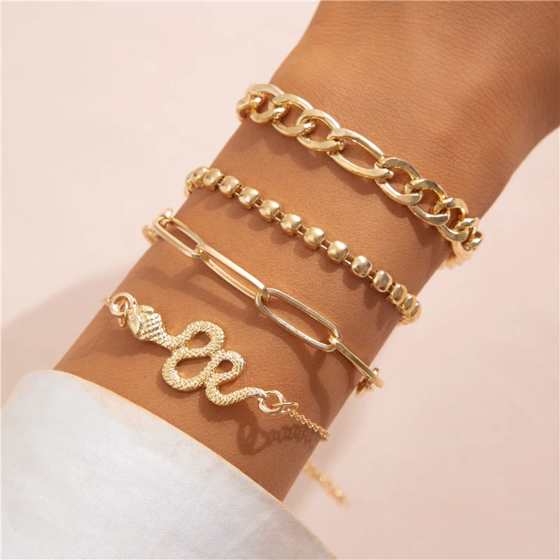 17KM модный многослойный позолоченный металлический браслет-цепочка для женщин