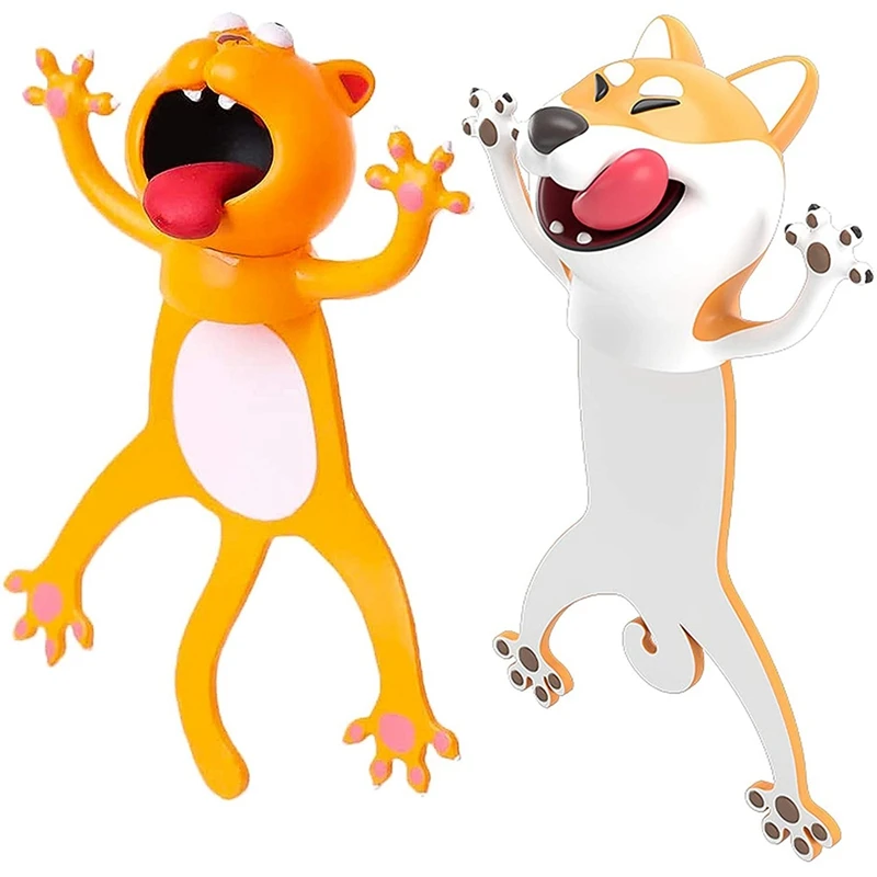 

2PCS 3D Cartoon Animal Bookmarks, Bookmark Wacky Funny 3D Animal Novelty Cute Book Marks Squashed Animals Stationery
