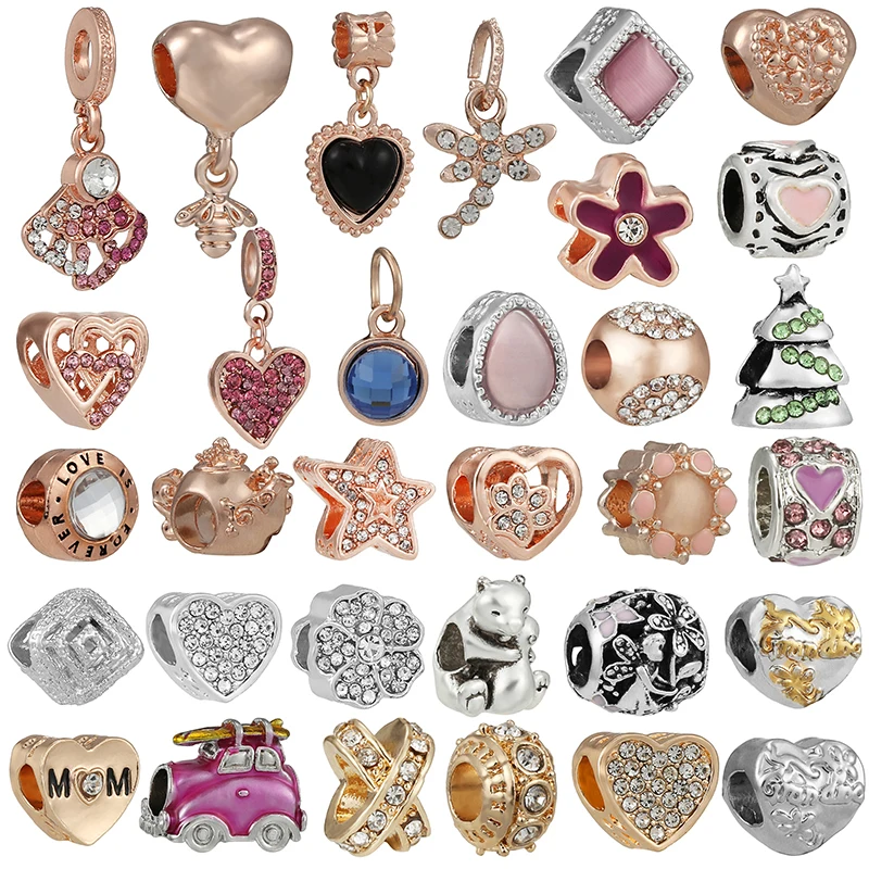 

2 шт./лот подвески из хрустальных бусин с сердечками и бабочками подходят для оригинальных брендовых браслетов и ожерелий для женщин, изгото...