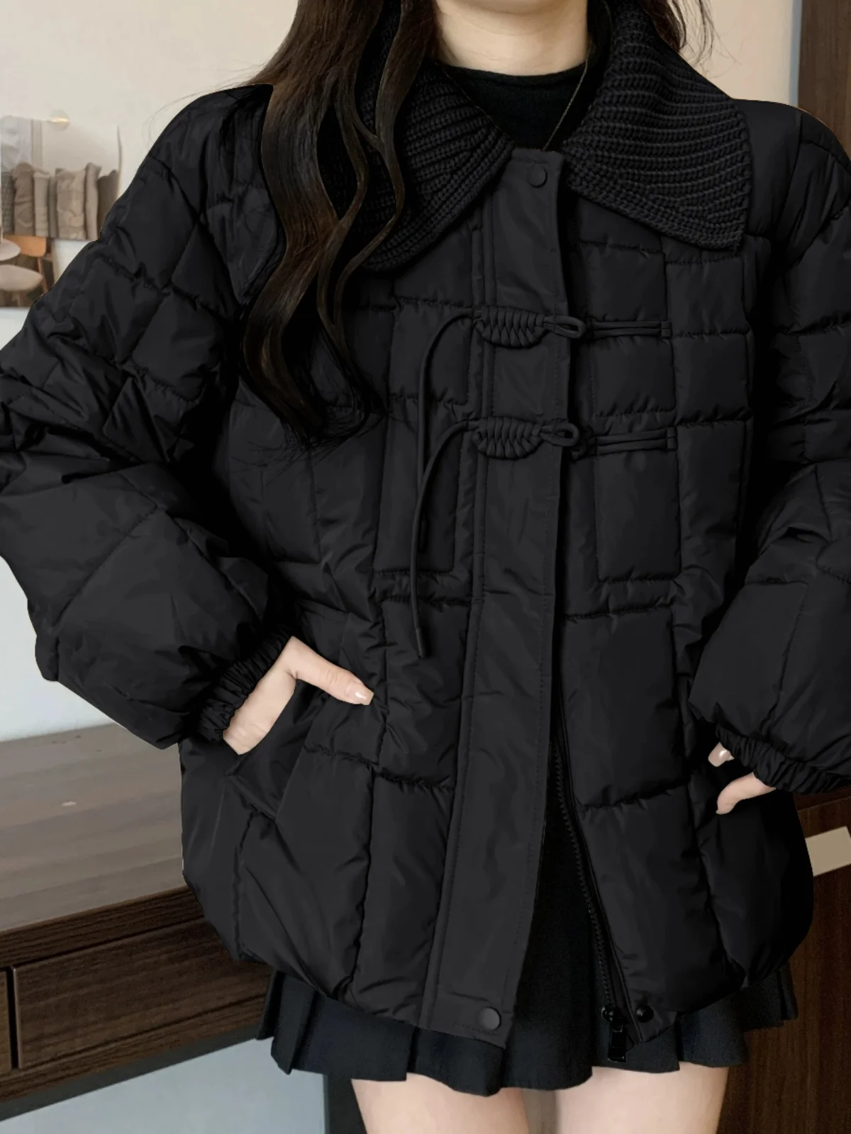 New Chinese Sle Buckle White down Cotton-Padded Coat Women's Winter Plus size Chubby Girl Slimming Short down...