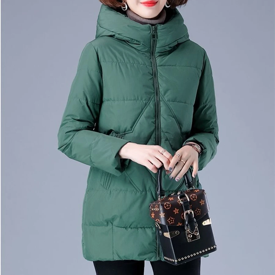 Winter Oversized 4XL Mid-length Cotton Padded Coat Womens Hooded Parkas Warm Thick Overcoat Snow Wear Outwear Top Sobretudos