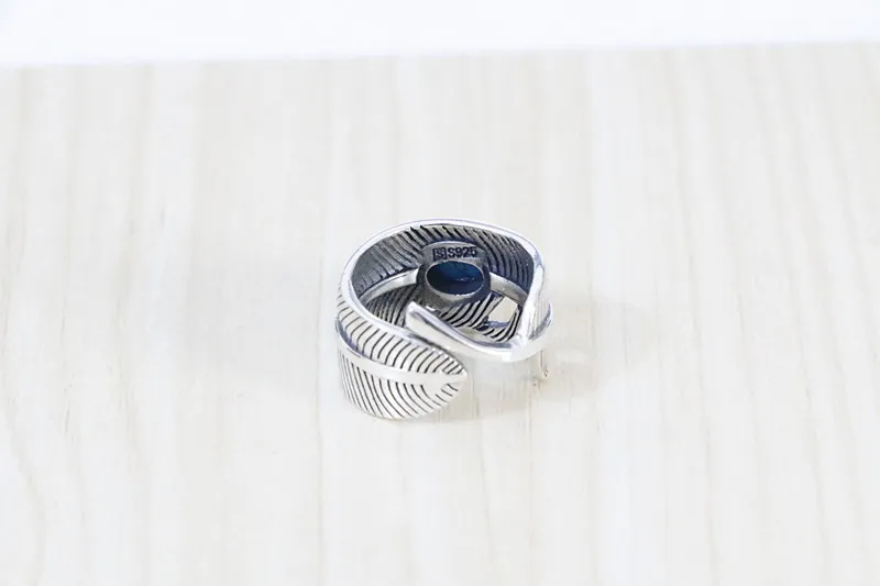 Японский уличный стиль кольцо из стерлингового серебра с бирюзовым пером и живым