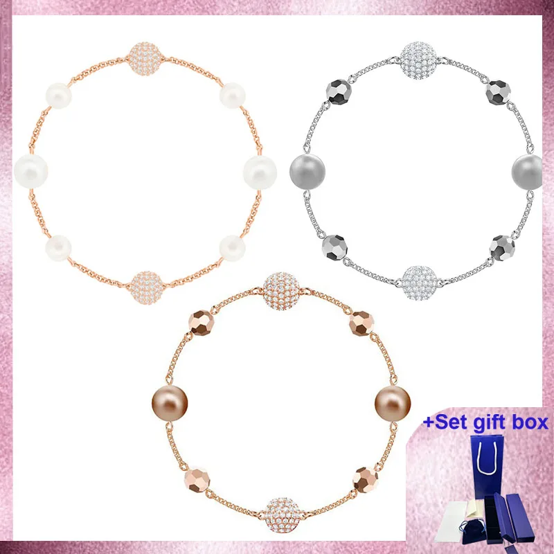 Высококачественный модный браслет Remix коллекция, смешанный белый кристалл, жемчуг розовое золото Белый Изысканный Подарочная коробка Бесплатная доставка