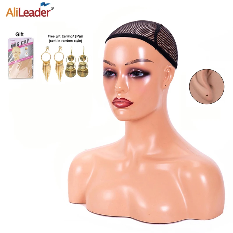 

Realistic Female Mannequin Head With Shoulder Display Manikin Head Bust For Wig Display Makeup Beauty Free Earrings And Wig Cap