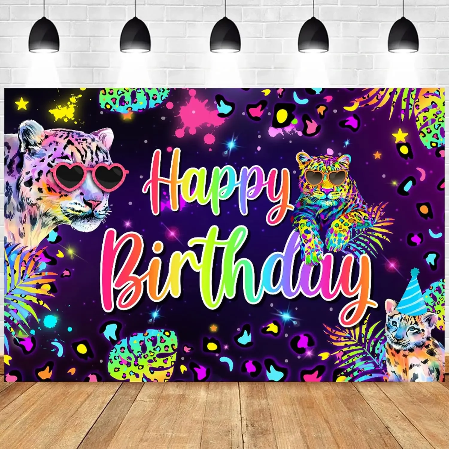 

Леопардовый фон для дня рождения неоновый Радужный фон для фотосъемки сафари дикий Гепард фотосессия на день рождения вечерние товары для женщин