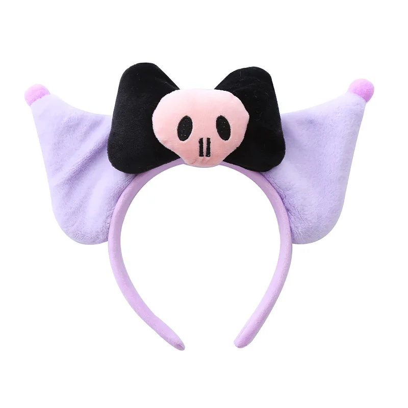

Sanrio Kuromi Kawaii Dark Cute Big Ears Bow Plush Skull Headband Wash Face Christmas Halloween Headband Headdress